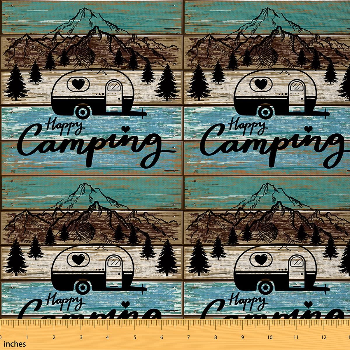 Camper Fabric by The Yard Happy Camping Upholstery Fabric for Chairs RV Camping Vintage Wood Plank Waterproof Outdoor Fabric 3 Yards (L276*W150cm) — image 1