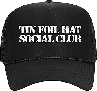Tin Foil Hat Social Club Trucker Hat | Meme Funny Conspiracy Theory Alien UFO Aluminum | Premium Snapback Hat for Men & Women