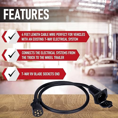 Miniatura 2 de Cable de extensión de remolque de 7 vías, 4 pies, conector de doble punta, resistente a la intemperie, enchufe de conector de cableado de 7 pines,