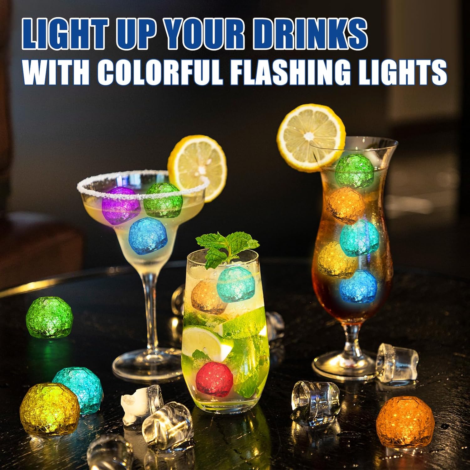 Light Up Ice Cubes, 120 Pack LED Ice Cubes, Reusable Glow Ice Cubes for Drinks, Bar Club, Party, Birthday, Wedding Decor & Celebrations
