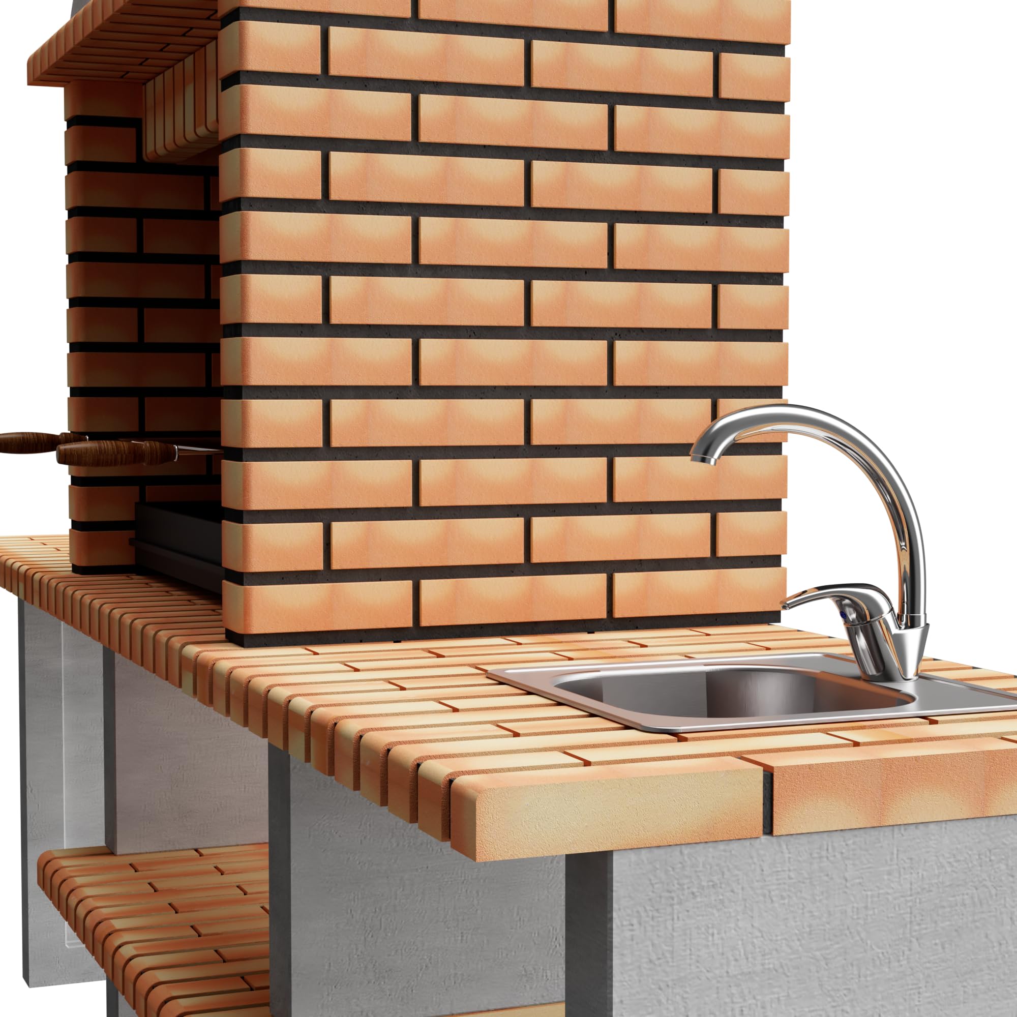 MOVELAR - Barbacoa de Obra Prefabricada de Leña y Carbón Modelo Altea Plus (Gris, Naranja - 268 x 70 x 255 cm) REF: M00043 - Cocina de Exterior con Lavabo para Jardín y Terraza