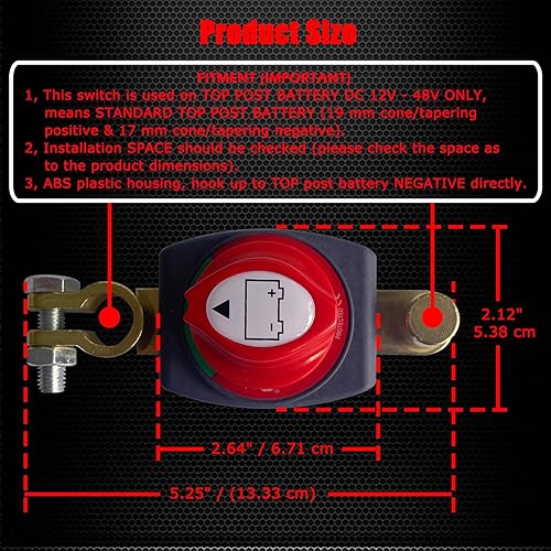 Miniatura 2 de Ampper Interruptor de desconexión de batería de poste superior 12V - 48V, interruptor de desconexión de batería marina, corte de energía, apagado