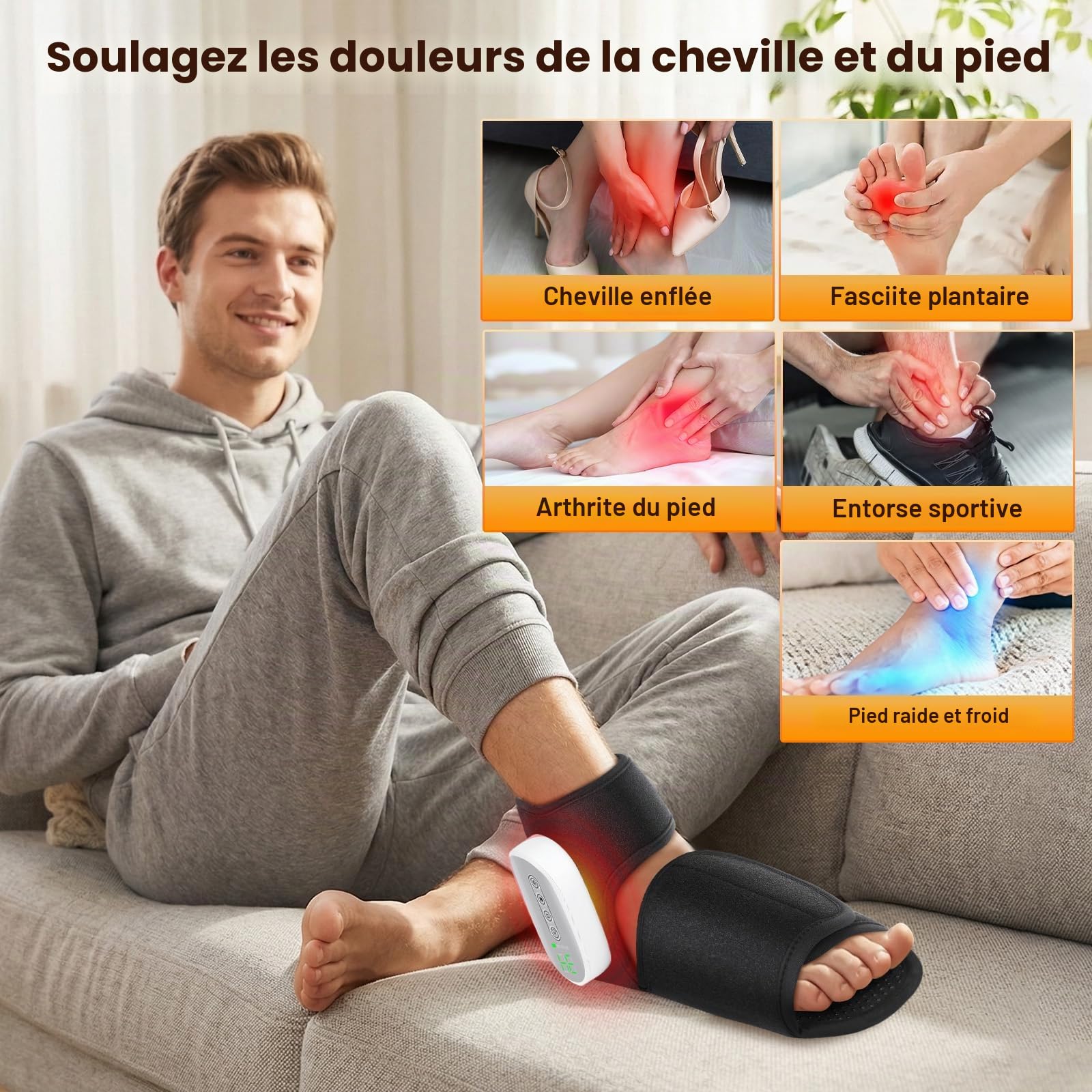 Roadtime Masseur de compression d'air pour pieds et chevilles avec chaleur | design portable sans fil, intensité réglable pour soulager la circulation, le gonflement et la fatigue musculaire