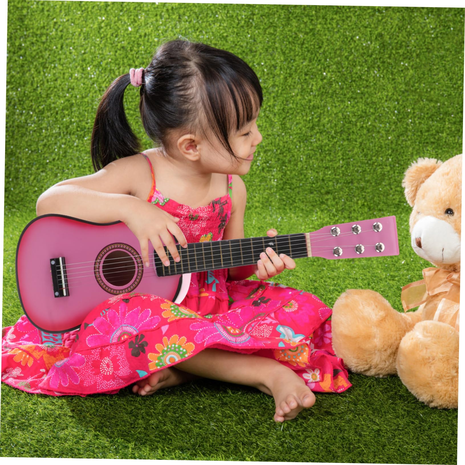 23 Instrumento Musical 6 Cuerdas Juguetes Guitarra para Niños Chicas Musicales Guitarra Juguete Guitarra Principiante para Niños Guitarras Rosa Madera Bambú Bebé