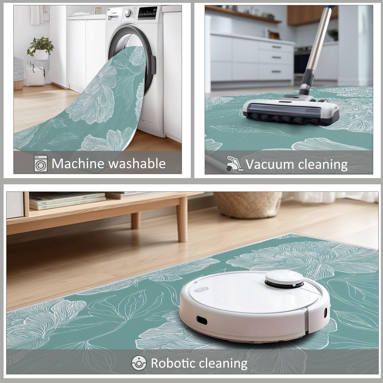 Tapis de Salon Lavable Sauge Claire 140x200cm Poils Courts Super Doux Antidérapant Grand Tapis pour Chambre, Salle à Manger, Chambre d’Enfant, Bureau