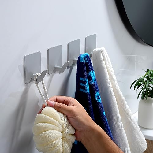 Vista 20 de DELITON - Ganchos adhesivos para colgar ropa, toallas, sombreros en el baño o la cocina, acero inoxidable SUS 304, plata Plateado