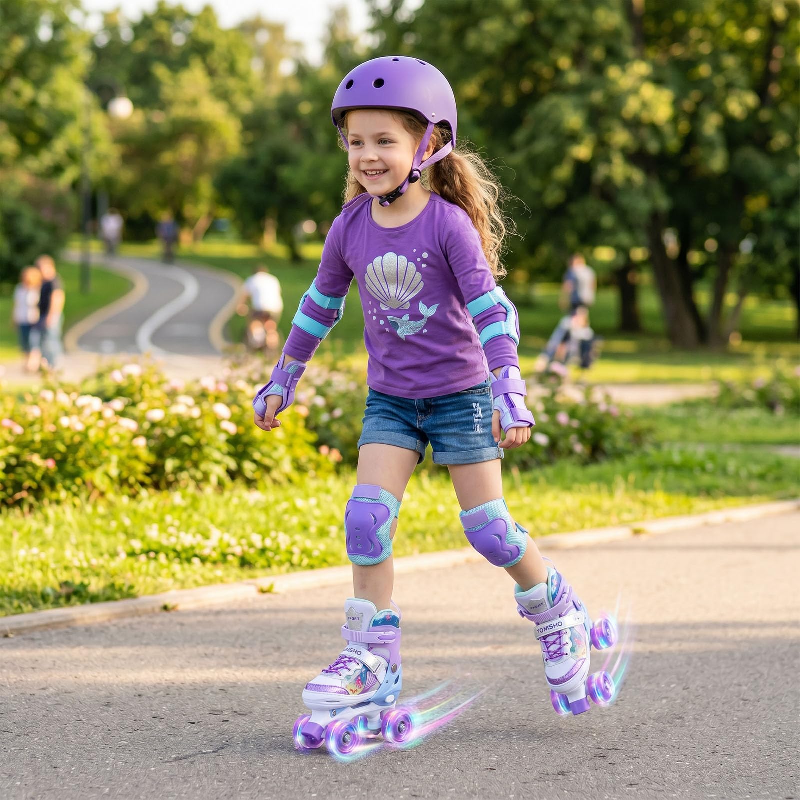 TOMSHOO Roller Enfant Fille, Patins à roulettes Fille avec LED Lumineuse Roues, 4 Taille Réglable, Rollers Quad pour Enfants, Adolescents, débutants Débutants Cadeau Anniversaire