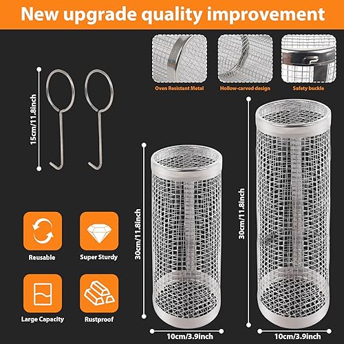 Miniatura 3 de Junta rodante para parrilla, cesta para parrilla de barbacoa, paquete de 2 unidades, accesorios de parrilla de malla de acero inoxidable, cestas
