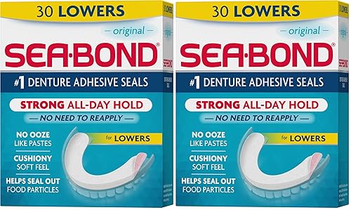 Sea Bond - Sellos adhesivos seguros para dentaduras, inferiores originales, sin zinc, sujeción durante todo el día, sin desorden, 30 unidades