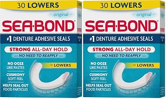 Sea Bond Secure Denture Adhesive Seals, Original Lowers, Zinc-Free, All-Day-Hold, Mess-Free, 30 Count Pack of 2