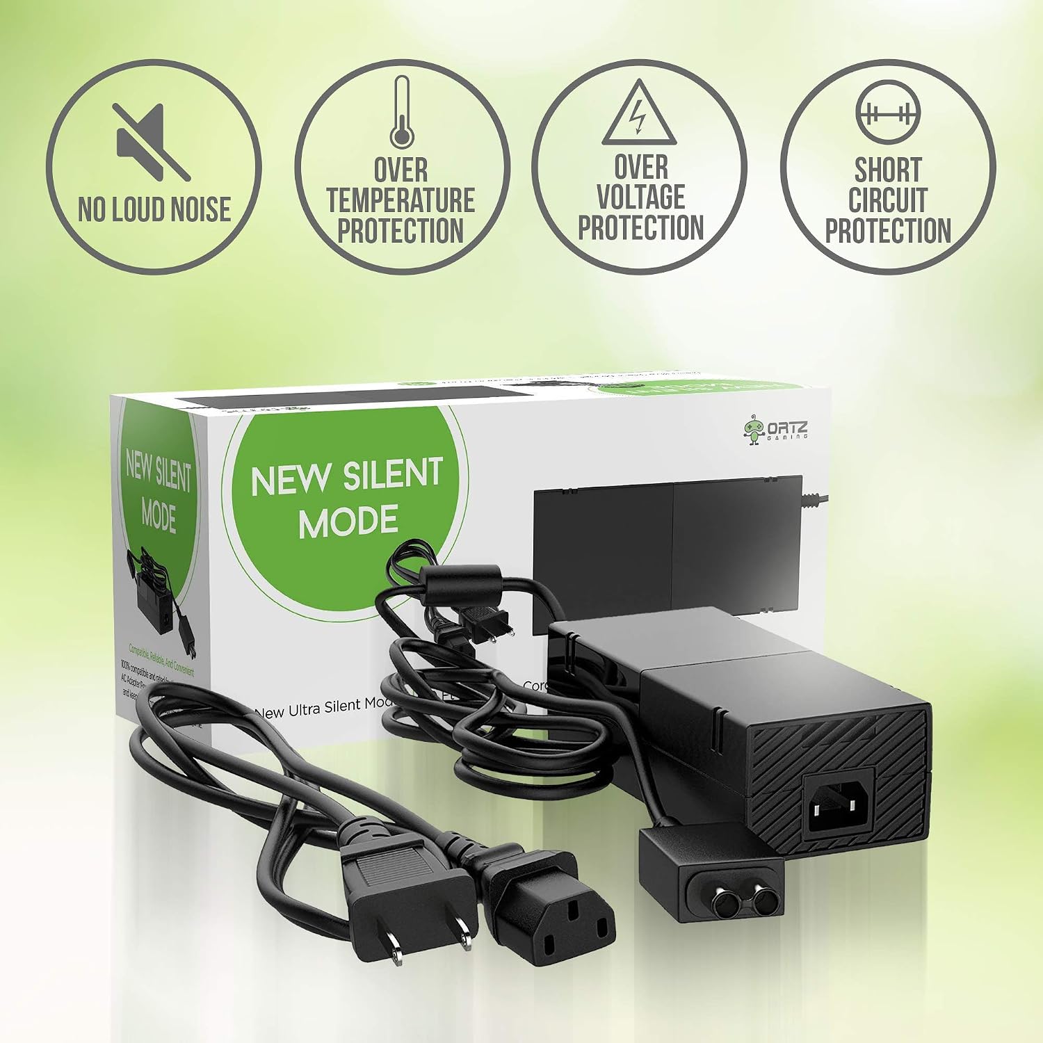 Quiet Xbox One Power Supply [Free 10ft Extension Cord] AC Adapter Cord Best for Charging - Brick Style - Great Charger Accessory Kit with Cable (Black)