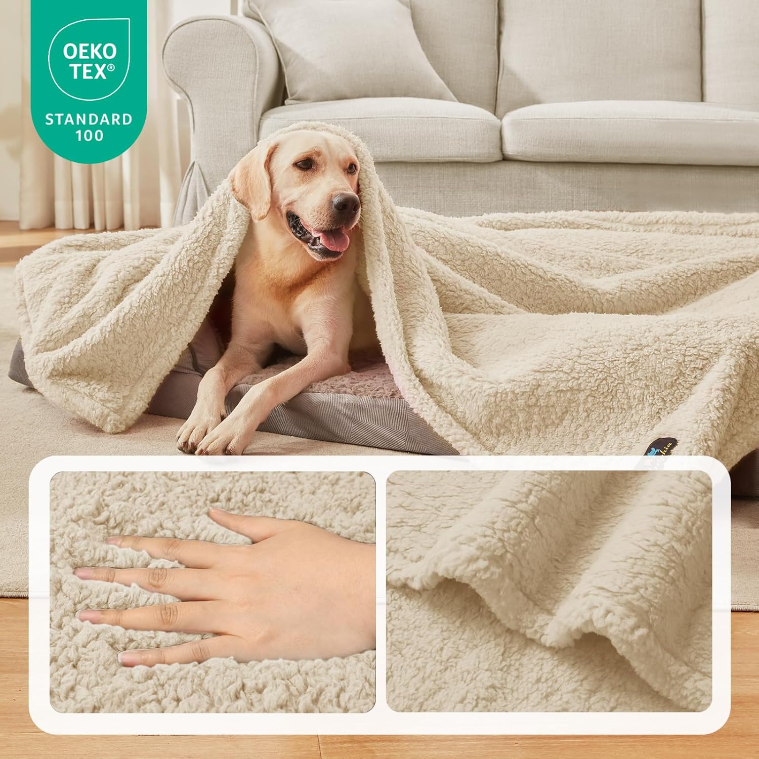 Luciphia Waterproof Pet Blanket for Medium Large Dogs Soft Cat Sherpa Calming Thick Cover Leakproof Cozy Puppy Sofa Bed Car Couch Protector(Beige,30x20 inches) - Image 3