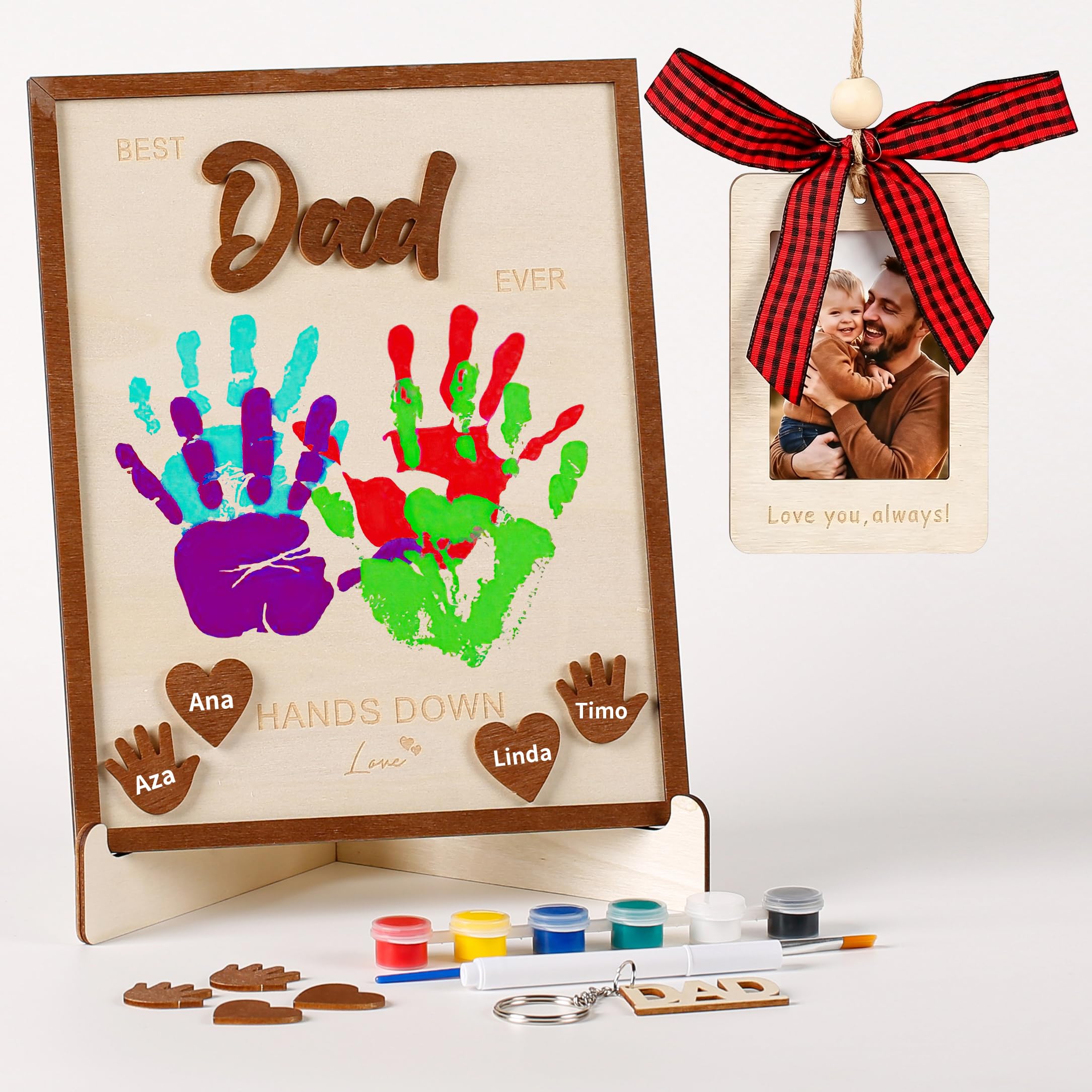 Photo 1 of 10" Best Dad Ever Hands Down DIY Frame Hand Print Kits with Acrylic Paint, Personalized Father Day Craft for Dad from Kids, Family Handprint Keepsake for Daddy, Papa from Son Daughter