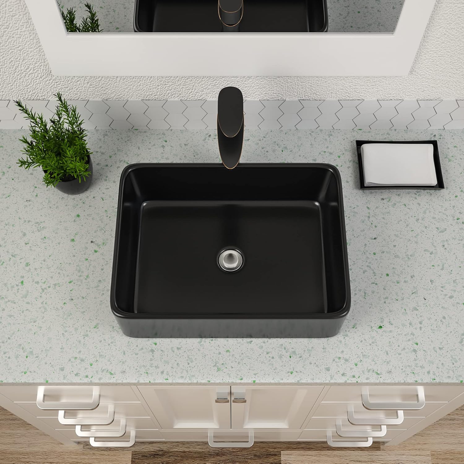 ブラックベッセルシンク長方形、Dcolora 19インチx15インチ マットブラック バスルームベッセルシンク 長方形カウンター上