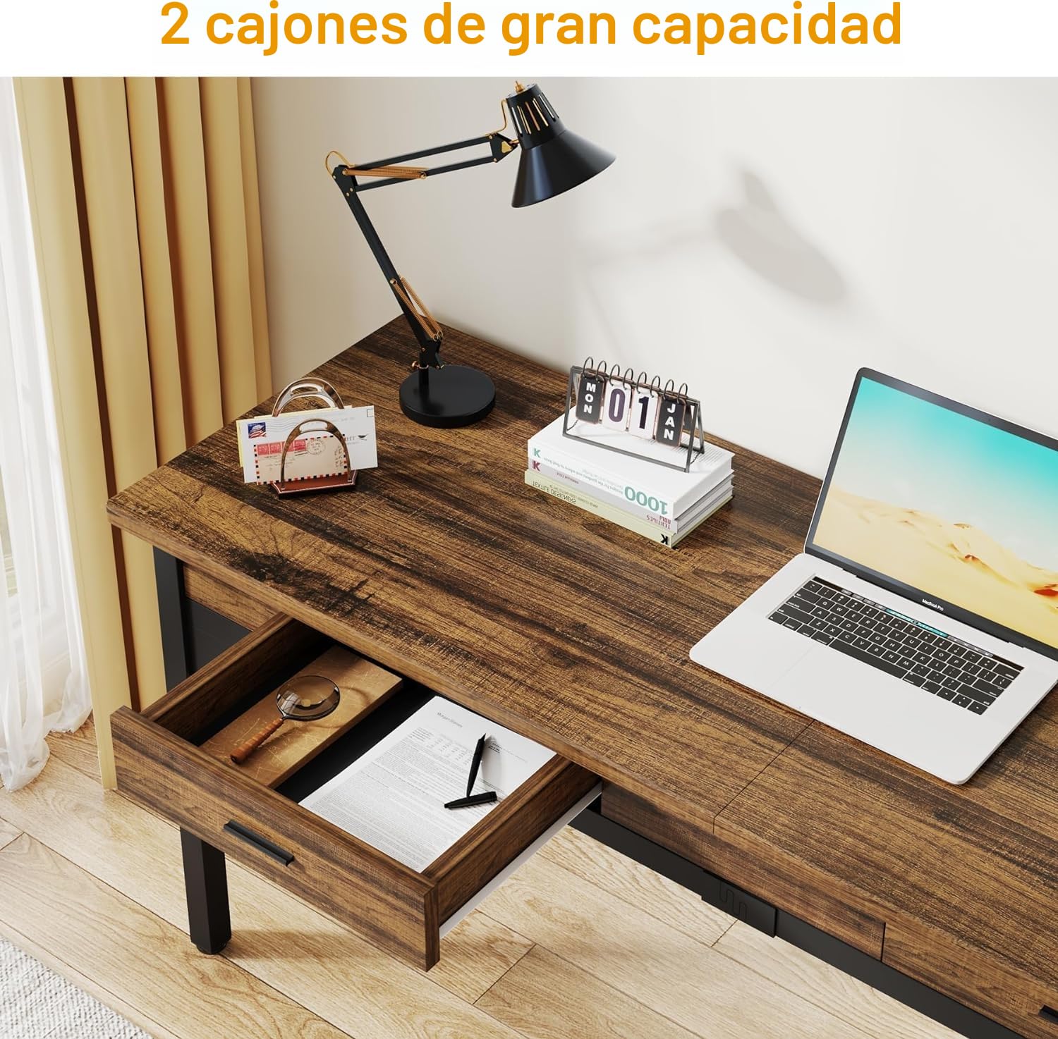 Tribesigns Mesa Escritorio, Escritorio de Oficina, 200 x 60 x 82 cm PC Escritorio Estación de Trabajo para Uso de Oficina en el hogar, Doble Largo Mesa de Comedor Mesa de Conferencia, Marrón Rústico