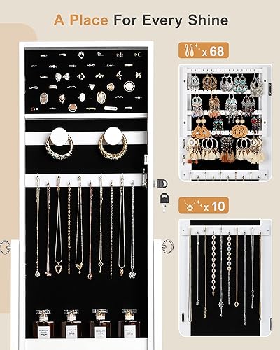 Miniatura 6 de Nicetree - Armario para joyería con espejo de longitud completa organizador de joyas con cerradura 3 ángulos ajustables