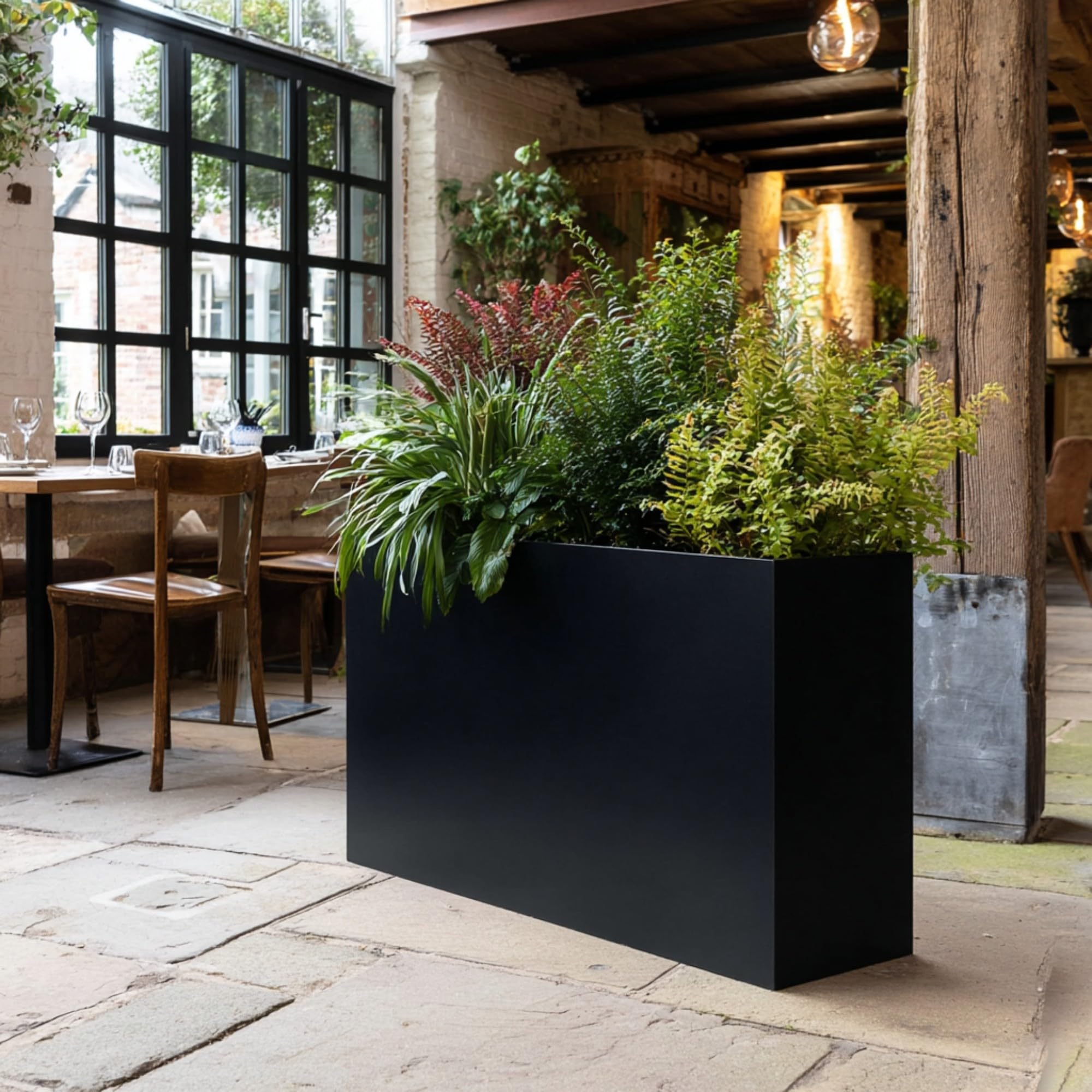 Nicoman Metal Trough Planter, Indoor & Outdoor, 90x30x82cm, Matte Black, Galvanized Steel, Weather-Resistant, Rectangular, Freestanding Garden Planter