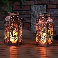 Vista 6 de Faroles solares colgantes para jardín al aire libre, impermeable, LED, metal, bronce, hadas, farol impermeable parpadeante sin llama, luces