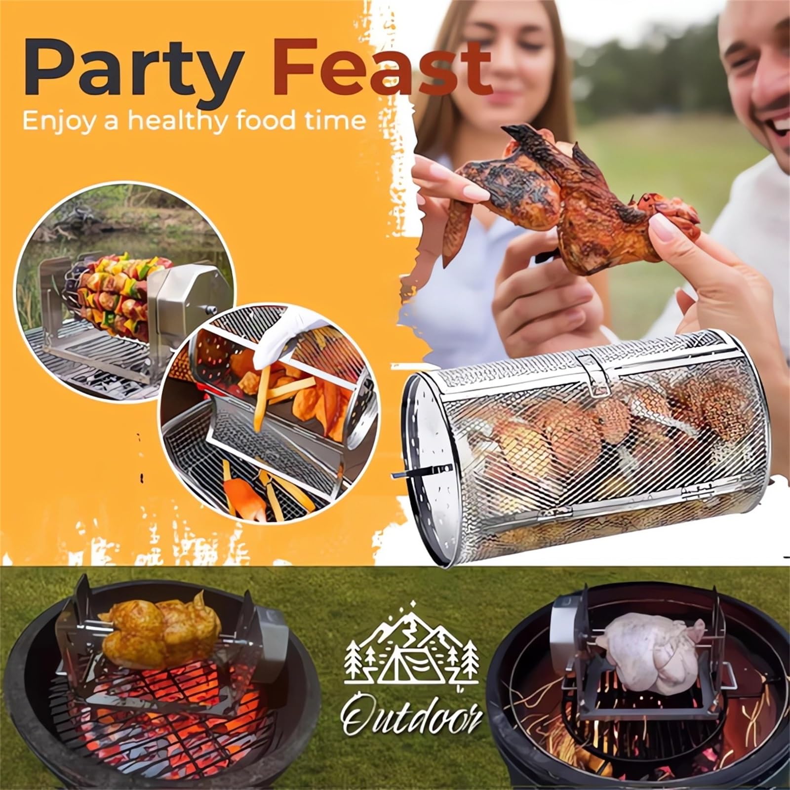 Buffalo Wings Rotisserie Wing Basket For Barbecue Stainless Steel