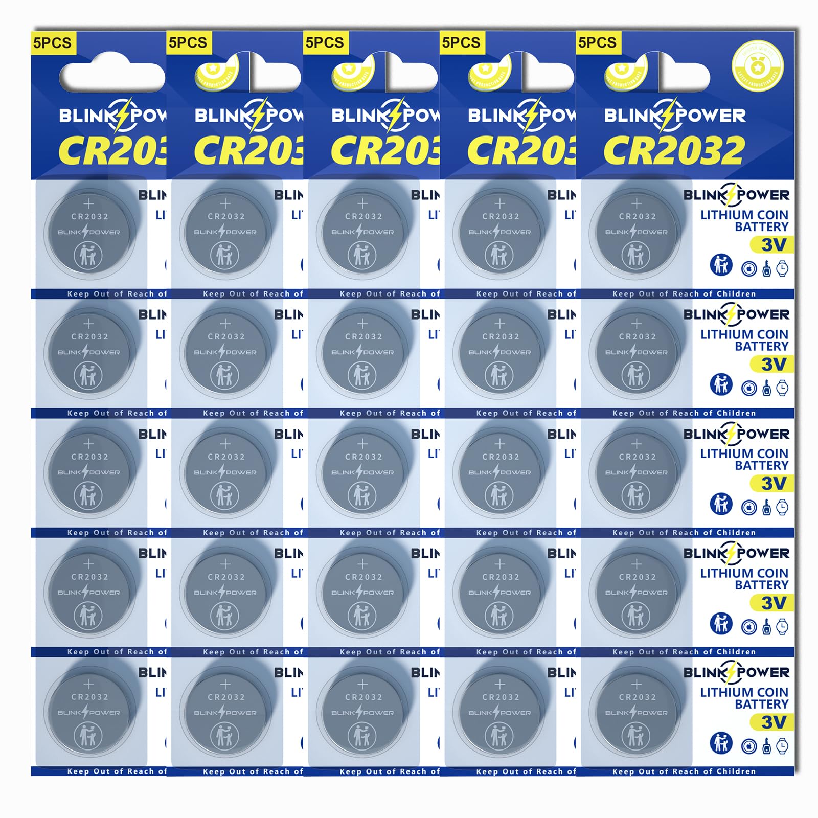 Blinkspower CR2032 Lithium 3V Coin Battery, 25 Pack 2032 Battery, Child-Safe & Longest Lasting for AirTag, Car Remote Key