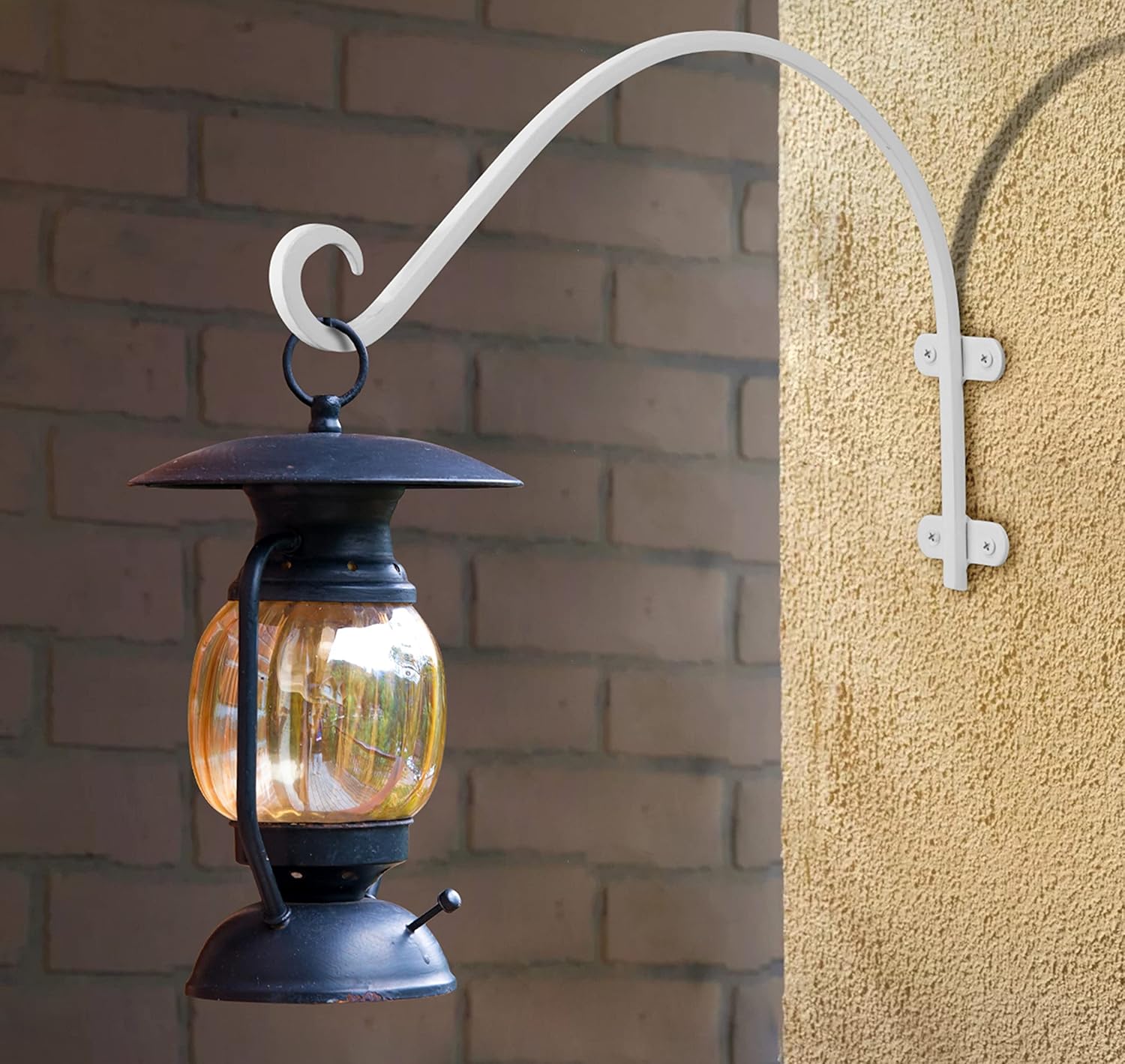 Monarch Abode Hanging Basket Hooks, Heavy Duty Metal Plant Hangers Outdoor or Indoor for Flower Basket, Wall Fence Hooks for Bird Feeder Bracket, Set of 2, 14-inch White Plant Wall Hanger