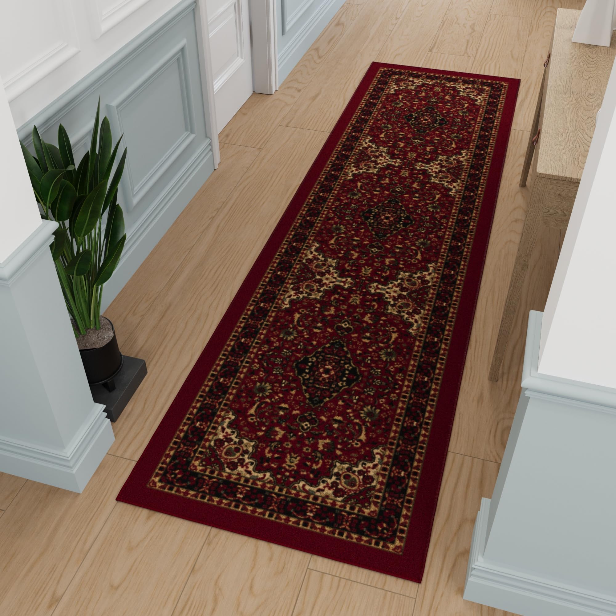 Ottomanson Hallway Runner Rug 2'7" x 9'10" Non Slip Oriental Area Rugs Easy to Clean Laundry Rug Runner Durable & Pet Friendly Floor Carpet Runners for Hallways Entryway Living Room Kitchen, Red