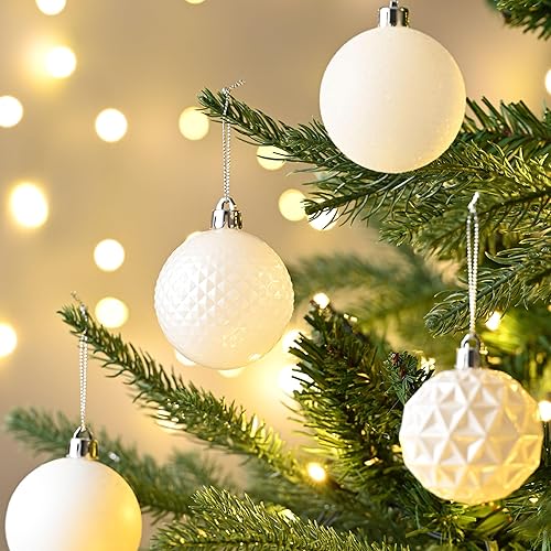 Miniatura 6 de Valery Madelyn Juego de decoración para árbol de Navidad, 50 unidades, adornos blancos inastillables a granel, adornos colgantes de 2.36 pulgadas