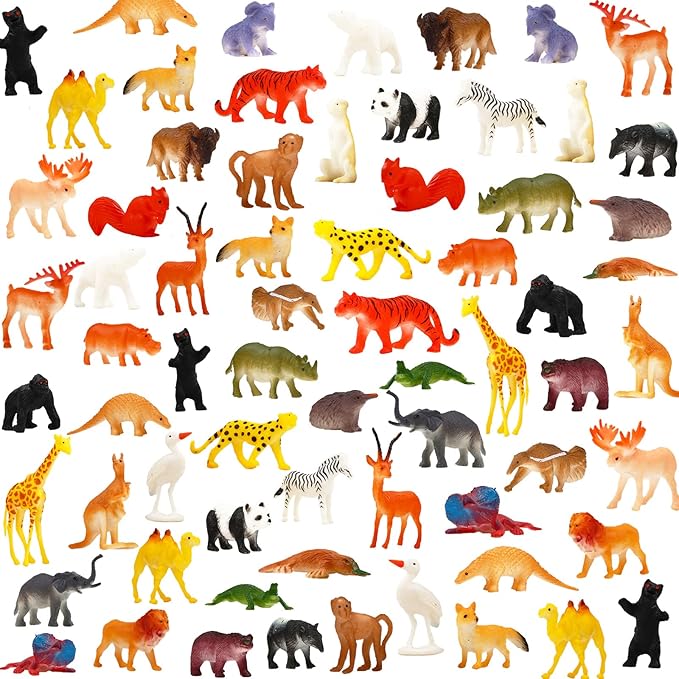 64 Pack Mini Wild Animal Toy,Plastic Animals Models Toys Kit, Jungle