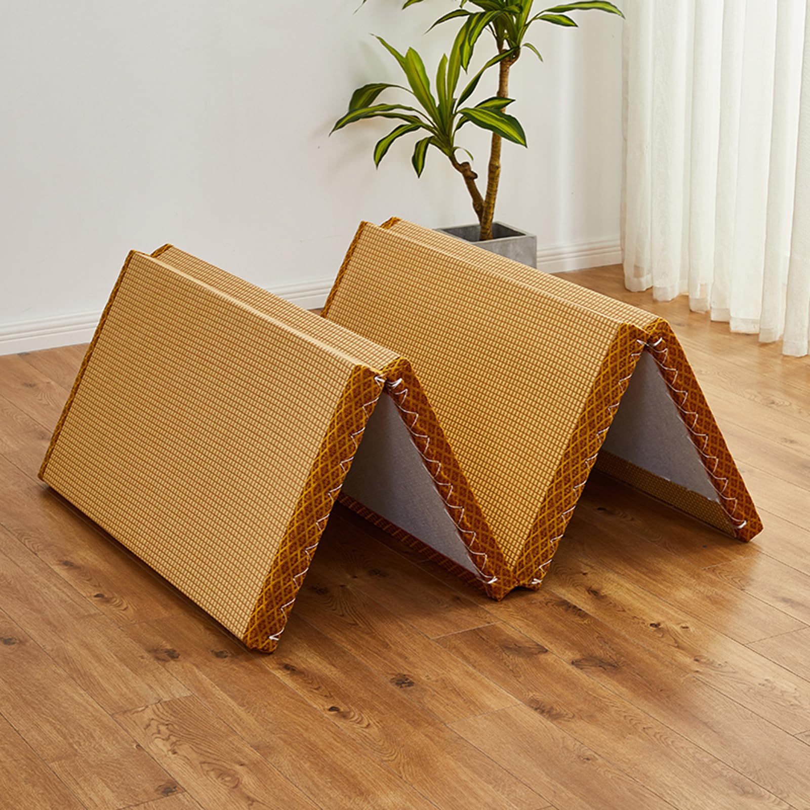 Colchón de futón plegable, tapete de suelo de hierba rush marrón, colchón enrollable compacto para meditación, yoga, sala zen, salón japonés, cama plegable portátil