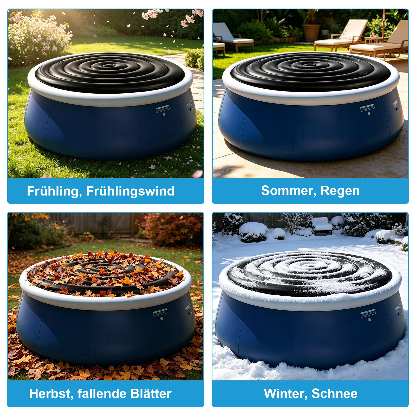 165 cm hinchable cubierta redonda térmica de bajo consumo con asas, resistente a la lluvia, resistente al viento, fácil de poner y quitar, cubierta de piscina para exteriores e Intex Whirlpools