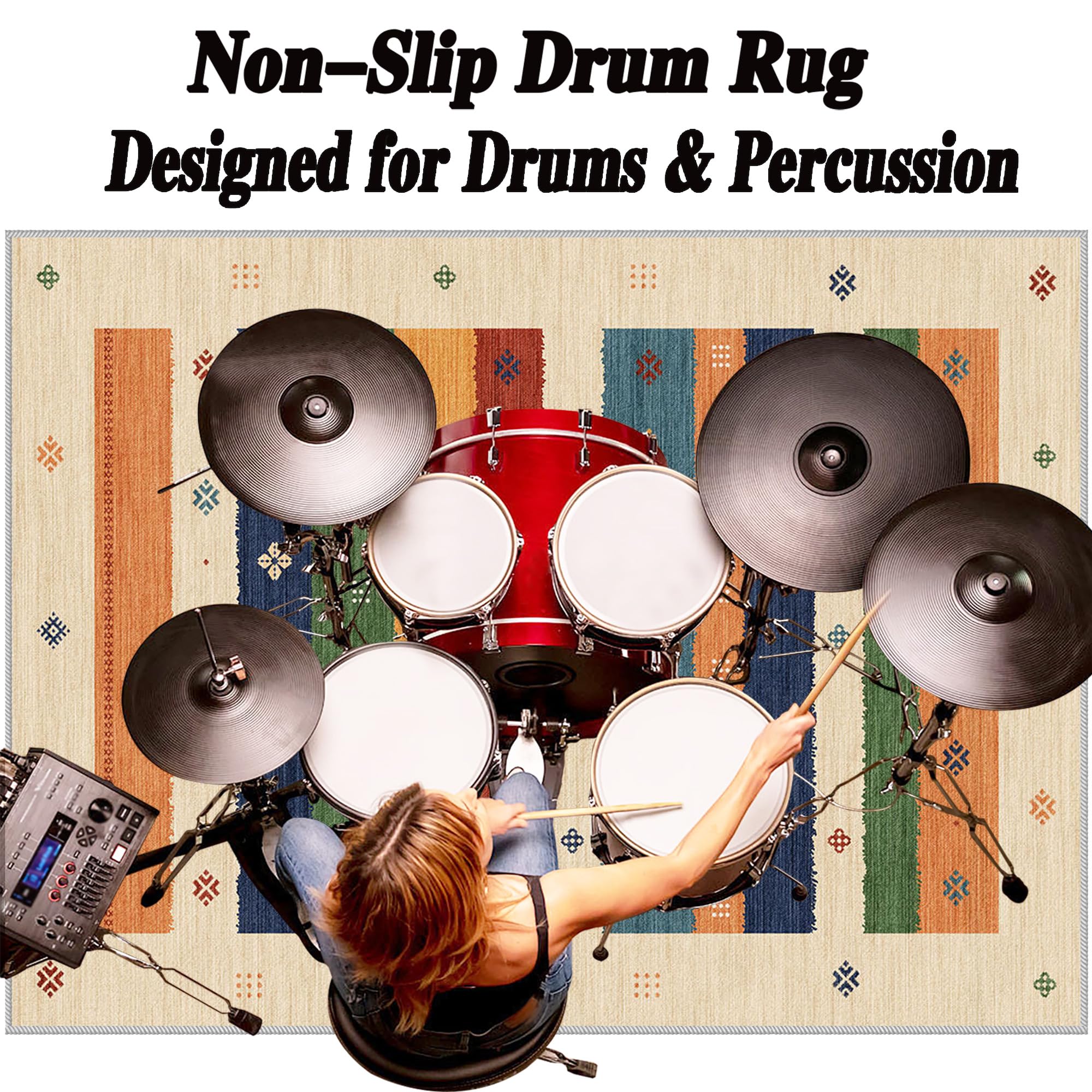 Tappetino per Batteria e Percussioni Tappeto Batteria Tappeto a Tamburo Insonorizzato Tappeti Rettangolari Antiscivolo per Batteria Elettroniche Rullante Acustica Grancassa Drum Carpet 200 x 160 cm