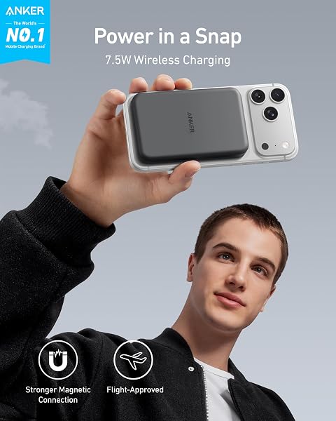 Anker 621 Magnetic Portable Charger (MagGo), 5,000mAh Wireless Power Bank with USB-C Cable, Magsafe-Compatible Battery Pack for iPhone 17/16/15/14/13/12 Series (Black) - 2