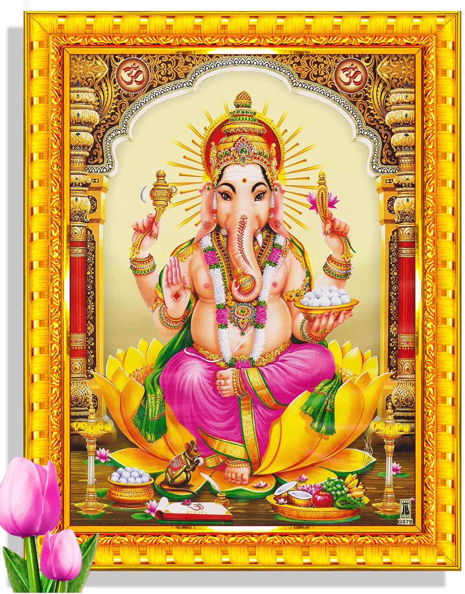 Pavan Photo Laminations, Ganesh Photo Frame, Medium Size (26x32cm), Golden Color, R7M