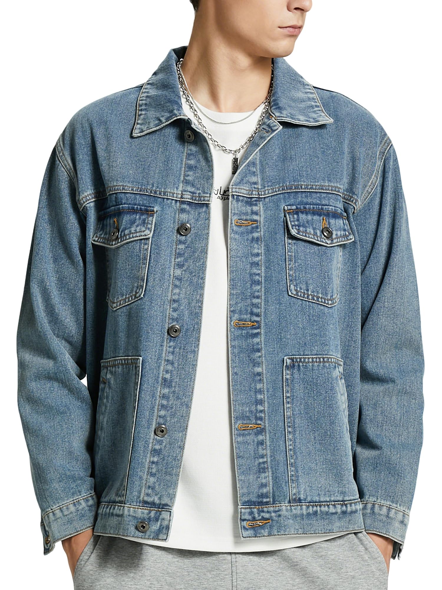 Men's Denim Jacket Vintage Casual Button Down Trucker Jacket