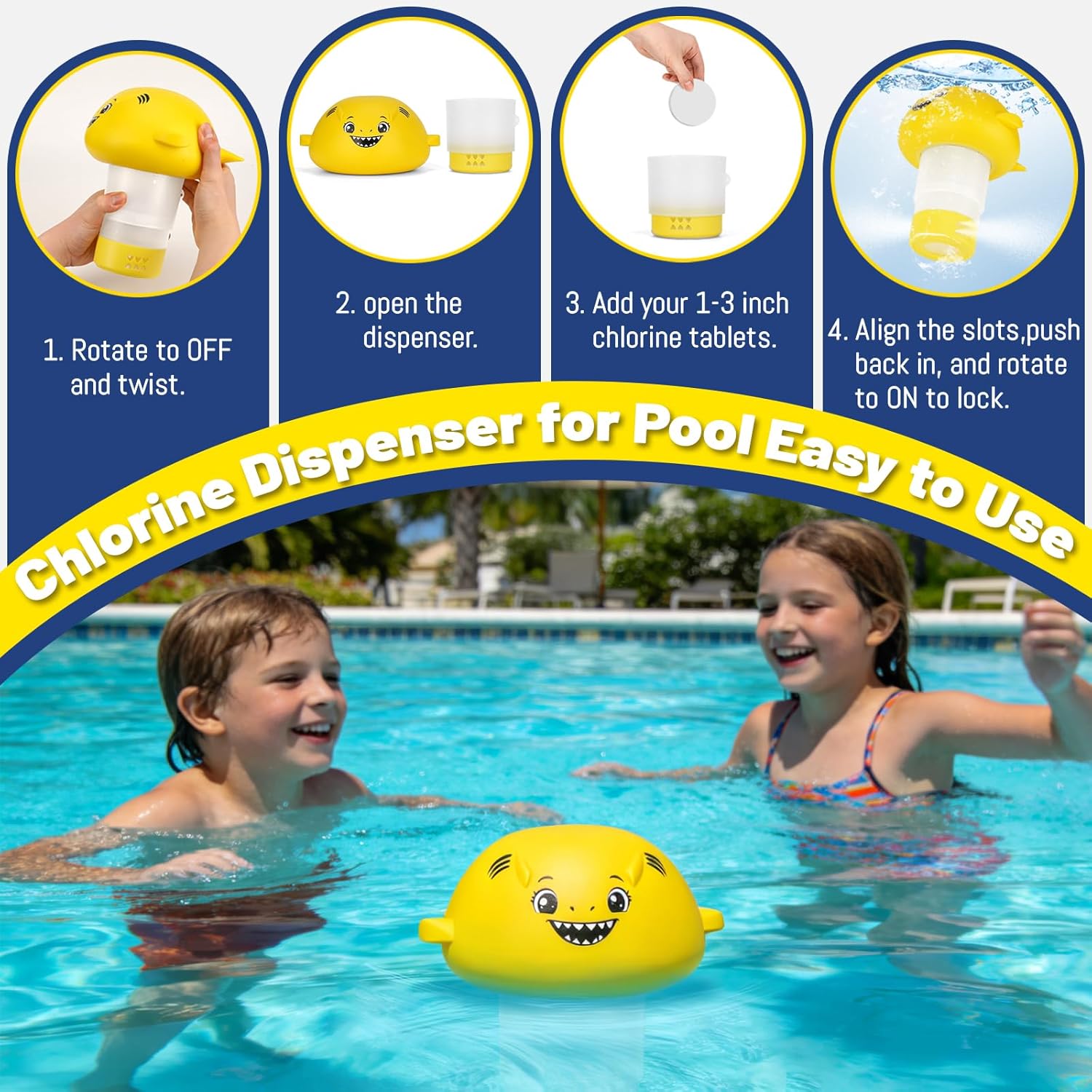 Floating Chlorine Dispenser for Pool - Cute Yellow Fish Chlorine Floater and Digital Salinity Tester for Salt Water - Waterproof IP67 Salinity Meter with ATC