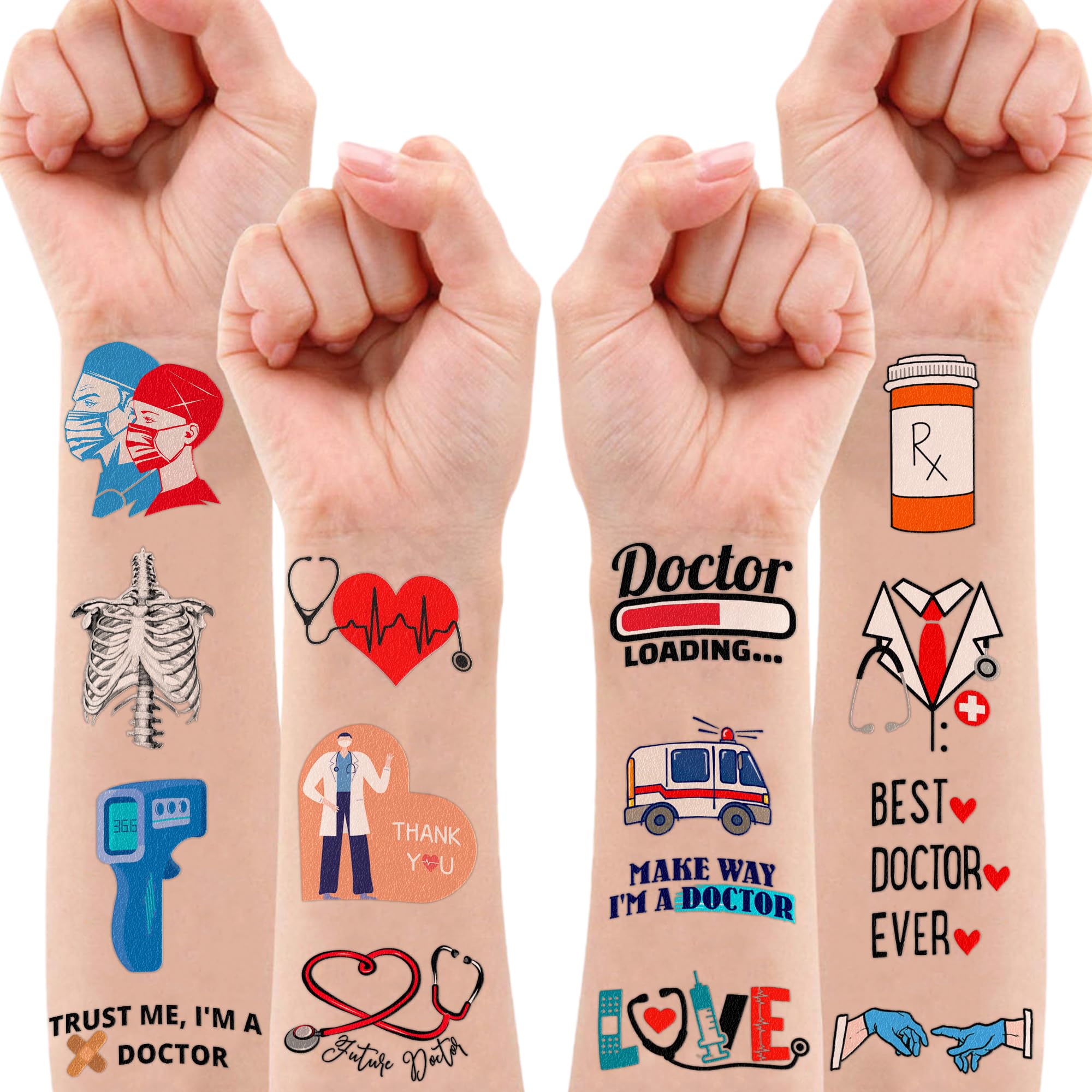 96PCS Funny Doctor Medical Equipment Temporary Tattoos Themed Birthday Party Decorations Favors Supplies Decor Cute Dr Healthcare Nurse Pharmacy Tattoo Stickers Gifts For Kids Boys Girls School Prizes