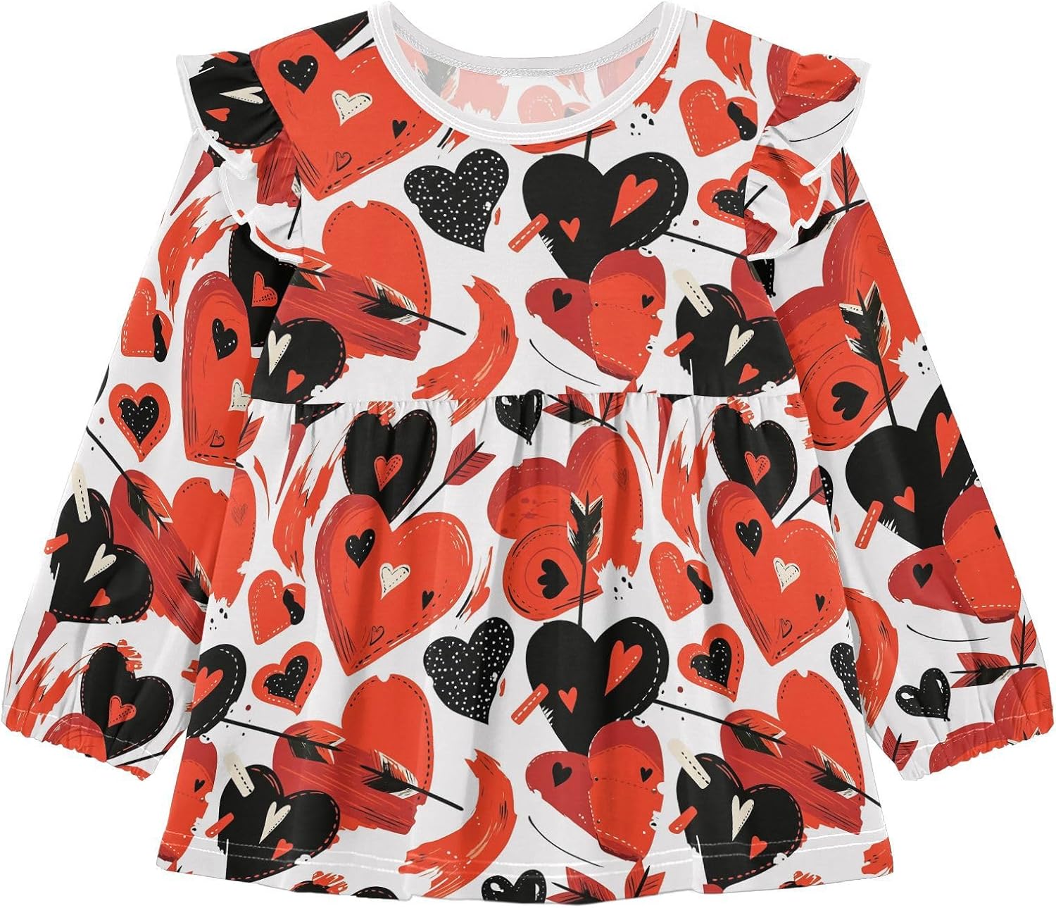 visesunny Toddler Clothes for Girls Cartoon Heart Arrow Long Sleeve Fall Shirts Cotton Top with Ruffle Collar