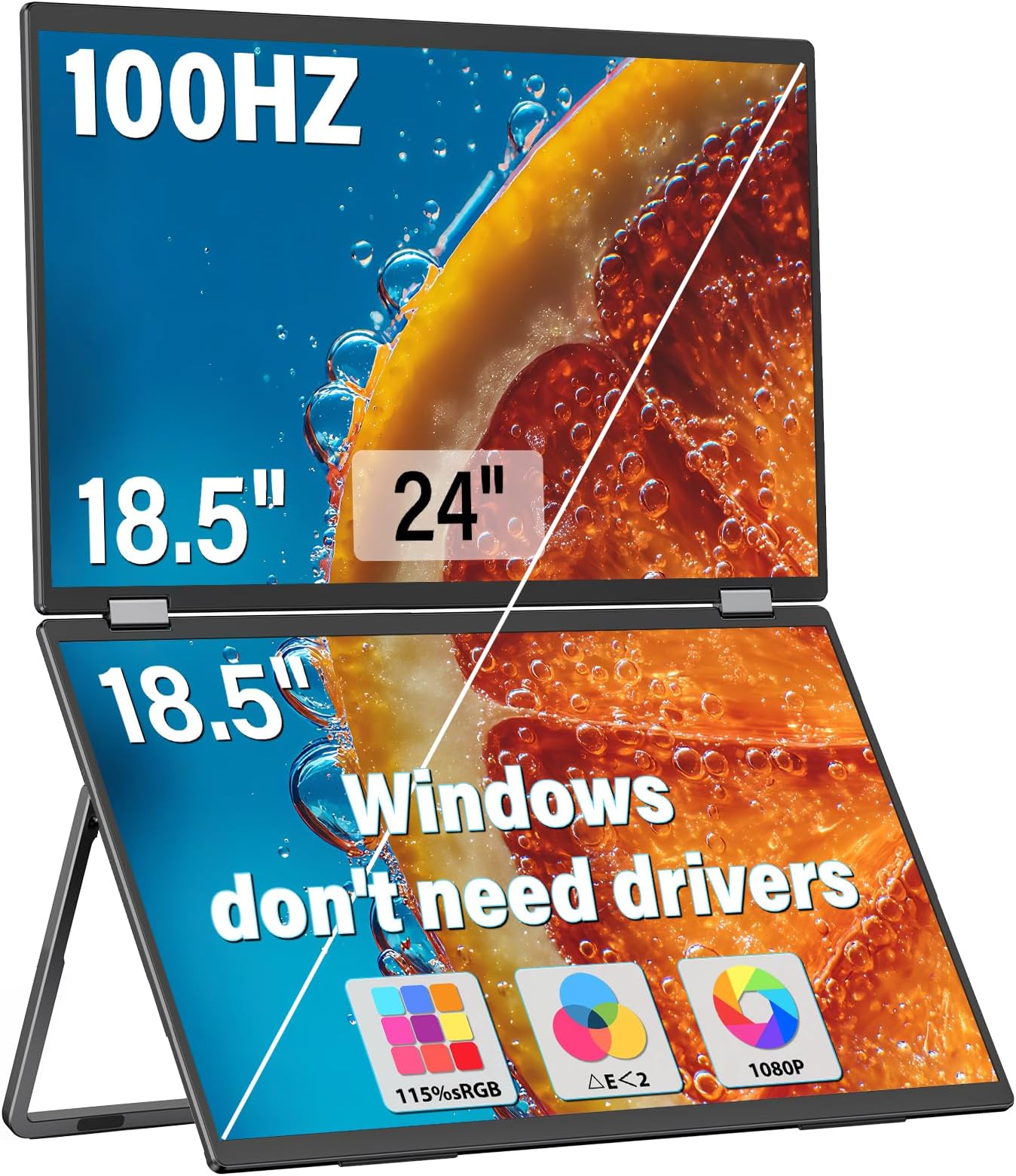 InnoView18.5 Laptop Screen Extender 115% sRGB 100Hz Dual Monitors Stacked Folding Triple Monitor (Wins/Mac) 1080P Triple Portable Monitor for Laptop 90°/180° Rotation Black (No Driver Nee