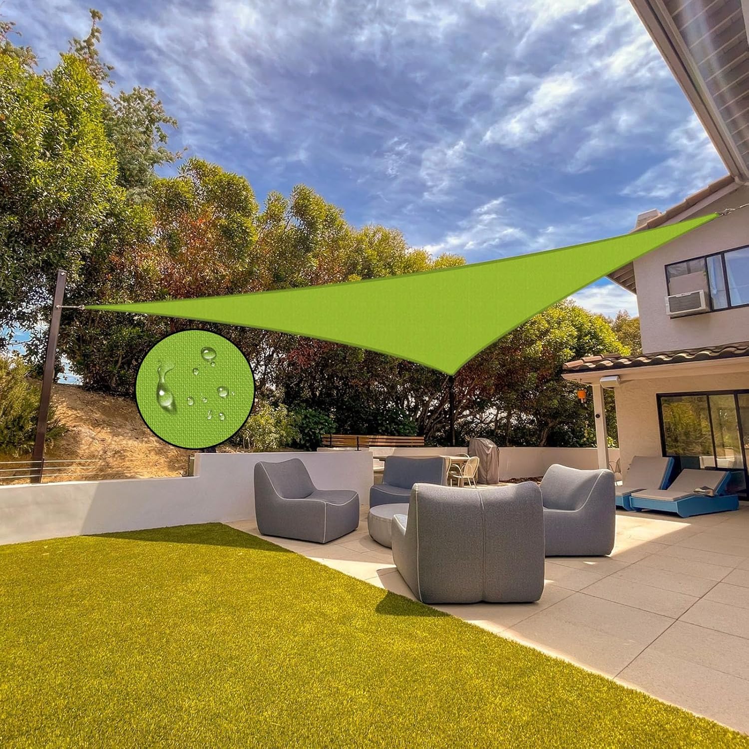 Shade Sail Waterproof Sun Canopy Triangle 13'x 13' Sails UV Block for Patio Backyard Lawn Yard in Color Green