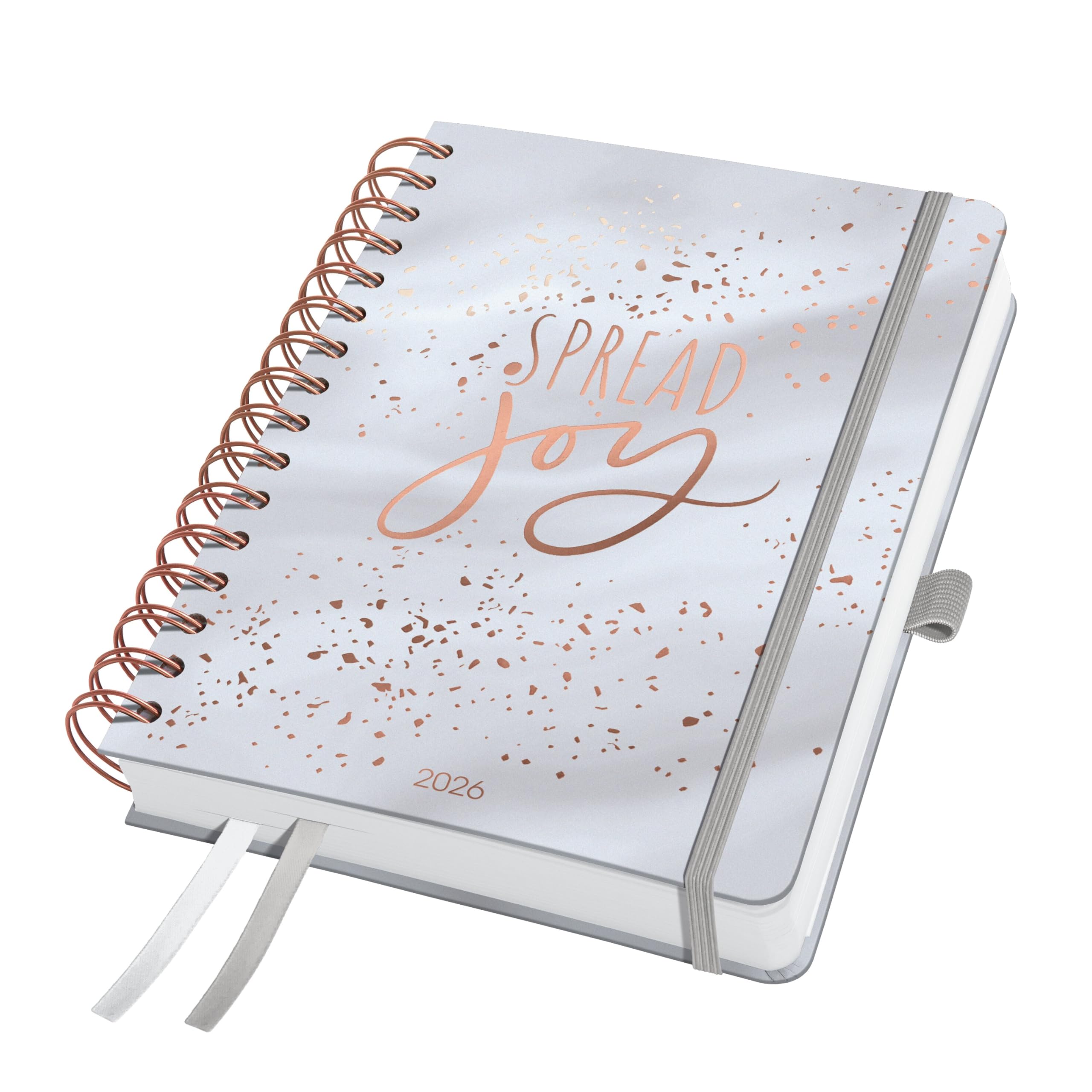 SIGEL J6605 Spiral diary Jolie 2026-1 year - approx. A5 - Glittery Joy - 2 pages = 1 week - hardcover - 120 gsm - grey - 240 p. - FSC-certified
