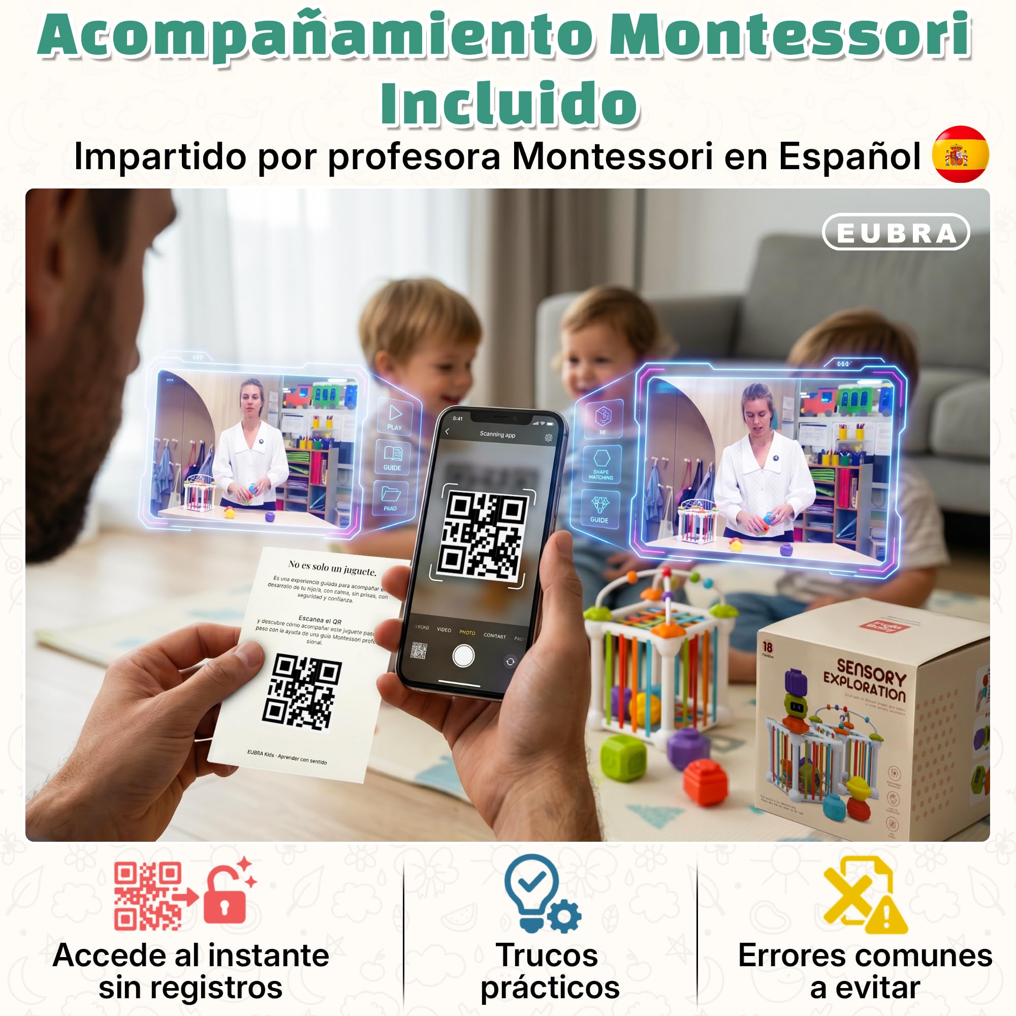 Cubo Sensorial Montessori 4 en 1 para Bebé 12 a 36 Meses Juguete Educativo Progresivo con Acompañamiento Profesora Montessori Española | Motricidad Fina Habilidades Motoras Regalo Niño Niña 1 2 3 Años — view 4