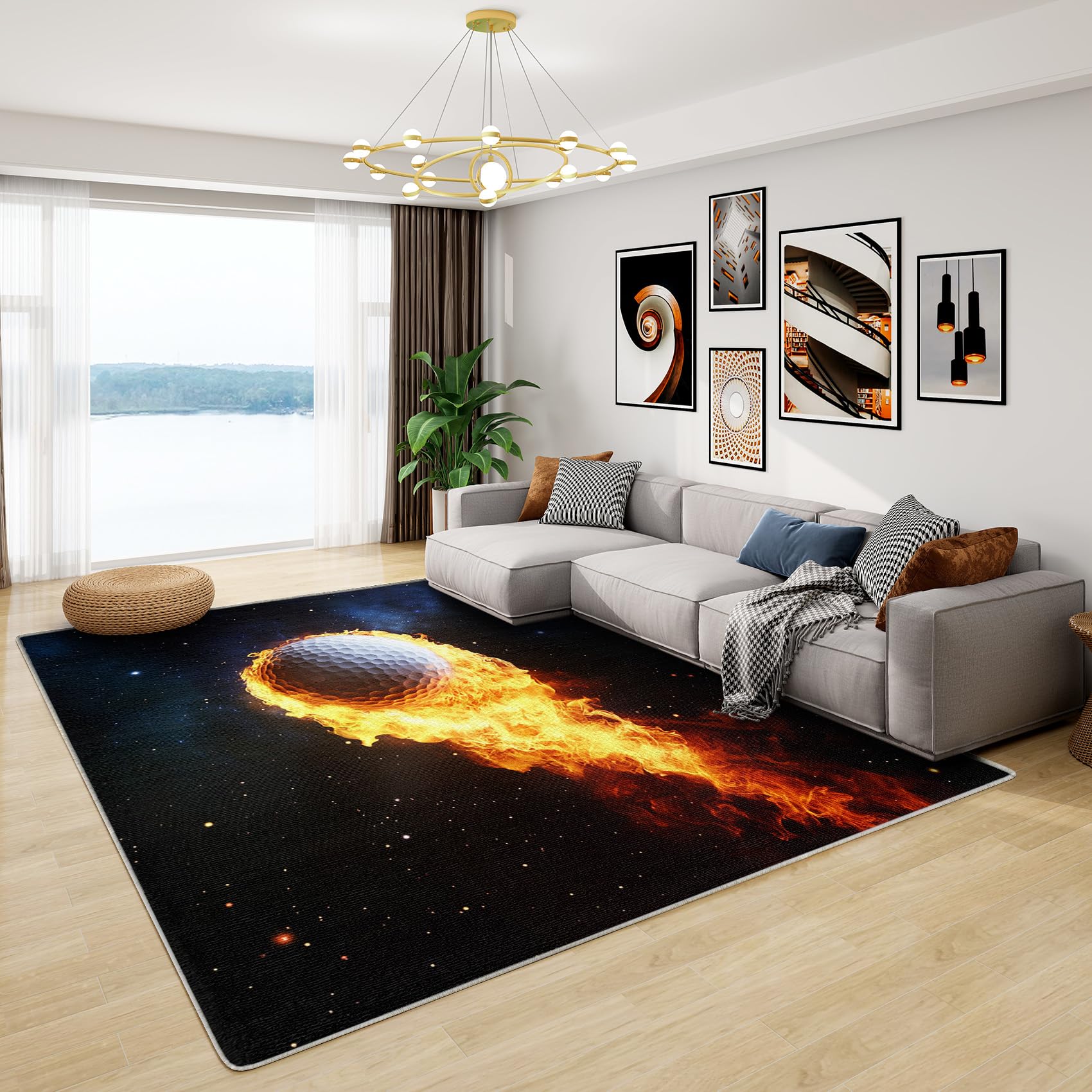 GEDAEUBA Golf Ball Rug & Home Decor - Washable Rug 6x8 - Sports Rugs for Living Room Bedroom - Non Slip Soft Indoor Large Area Rug - Man Cave Carpet -