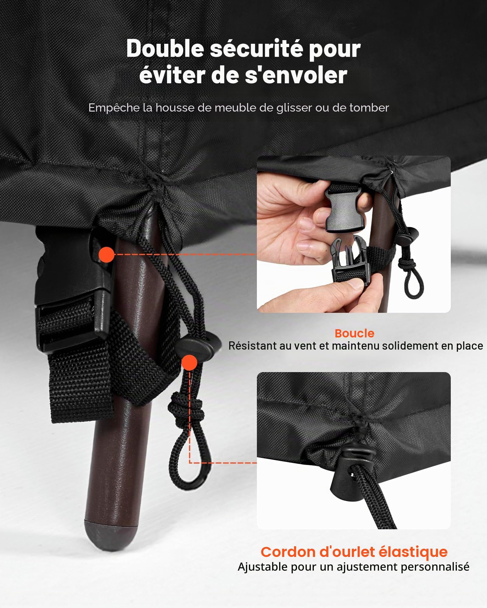 VEVOR Housse de Meubles de Jardin Lot de 4, Bâche de Protection pour Mobiliers d’Extérieur en 420D Imperméable et Résistante, Couverture pour Canapé, Table et Chaises de Patio, Toutes Saisons, Noir
