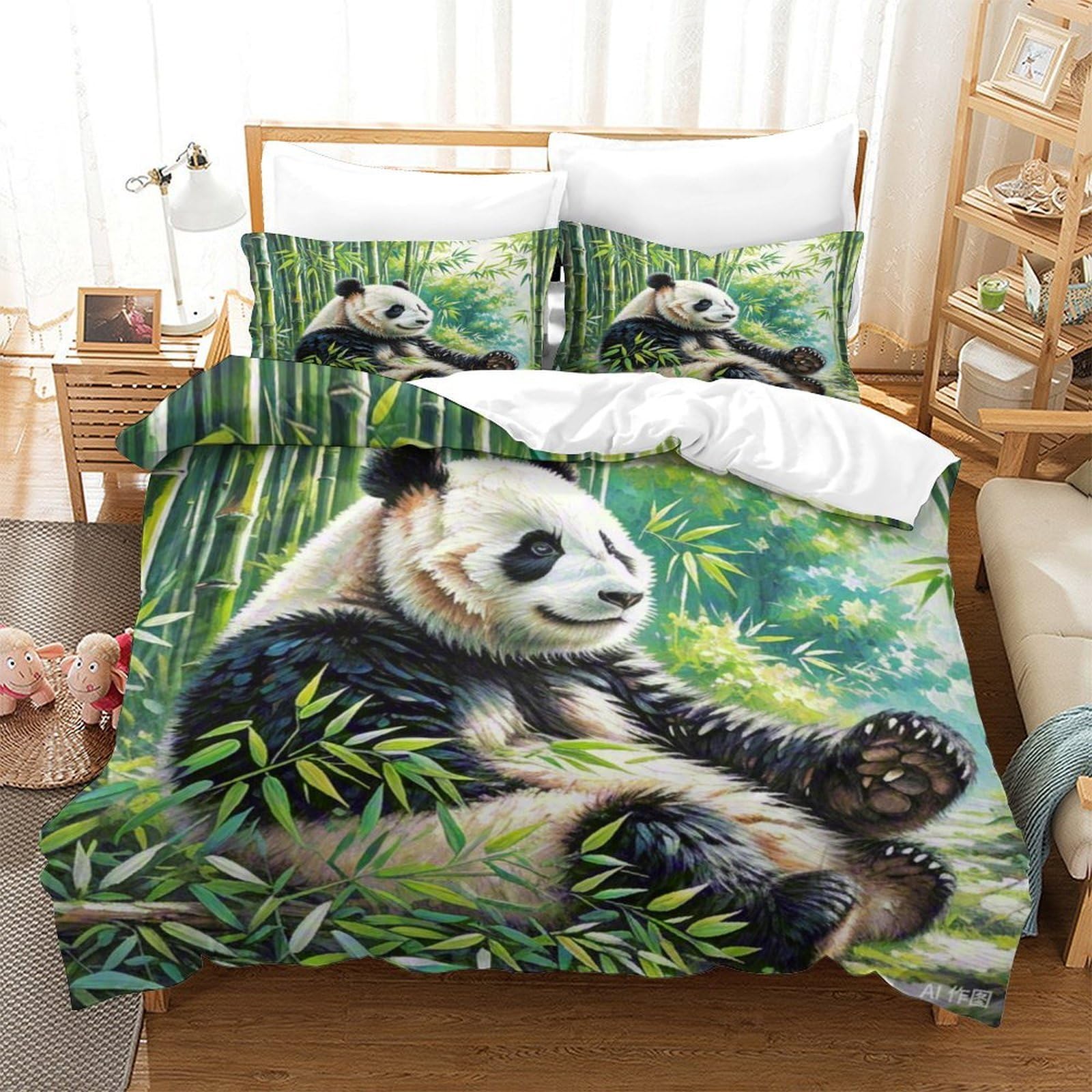 Housse de couette panda géant 3D 140x200 microfibre pour lit enfant