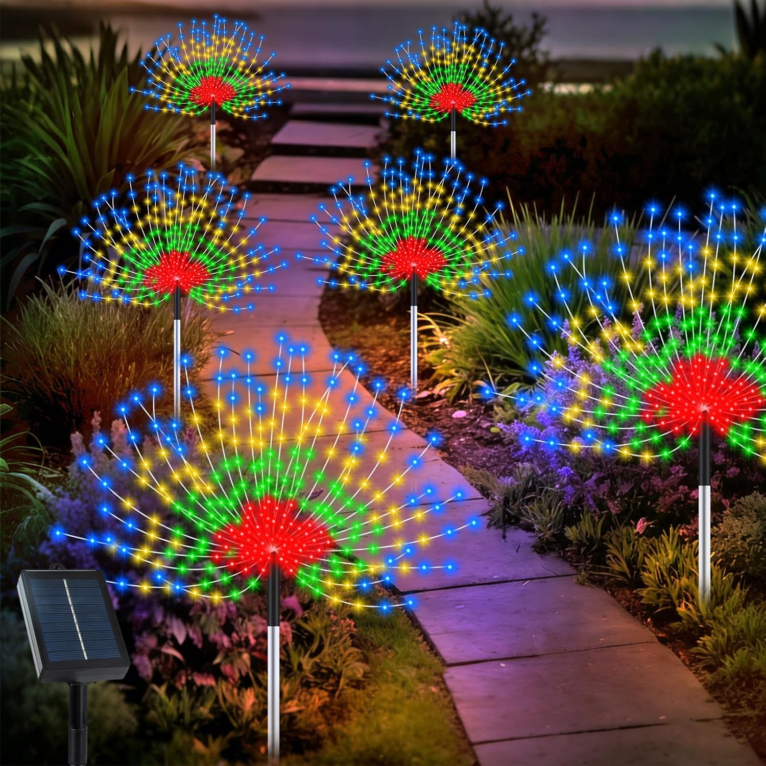 echosari Outdoor Solar Garden Lights, Total 6 Pack 720 LED Firework Light with 8 Modes IP65 Waterproof Solar Landscape Lights for Backyard Patio Pathway Lawn (Multicolor)