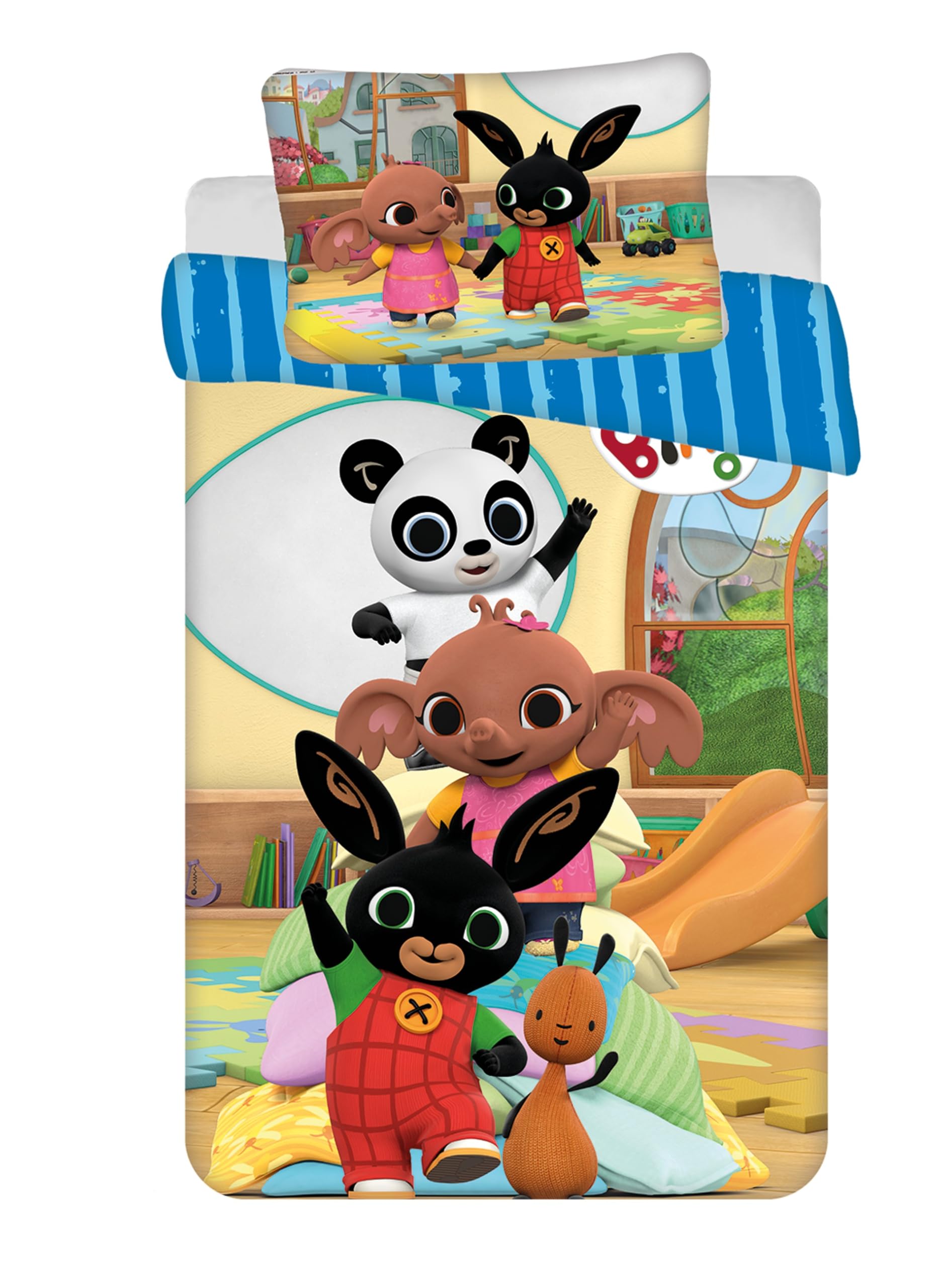 Jerry Fabrics Baby Children's Bed Linen Set: Duvet Cover 100 x 135 cm and Pillowcase 40 x 60 cm Reversible Bing Bunny Design 100% Cotton for Boys and Girls