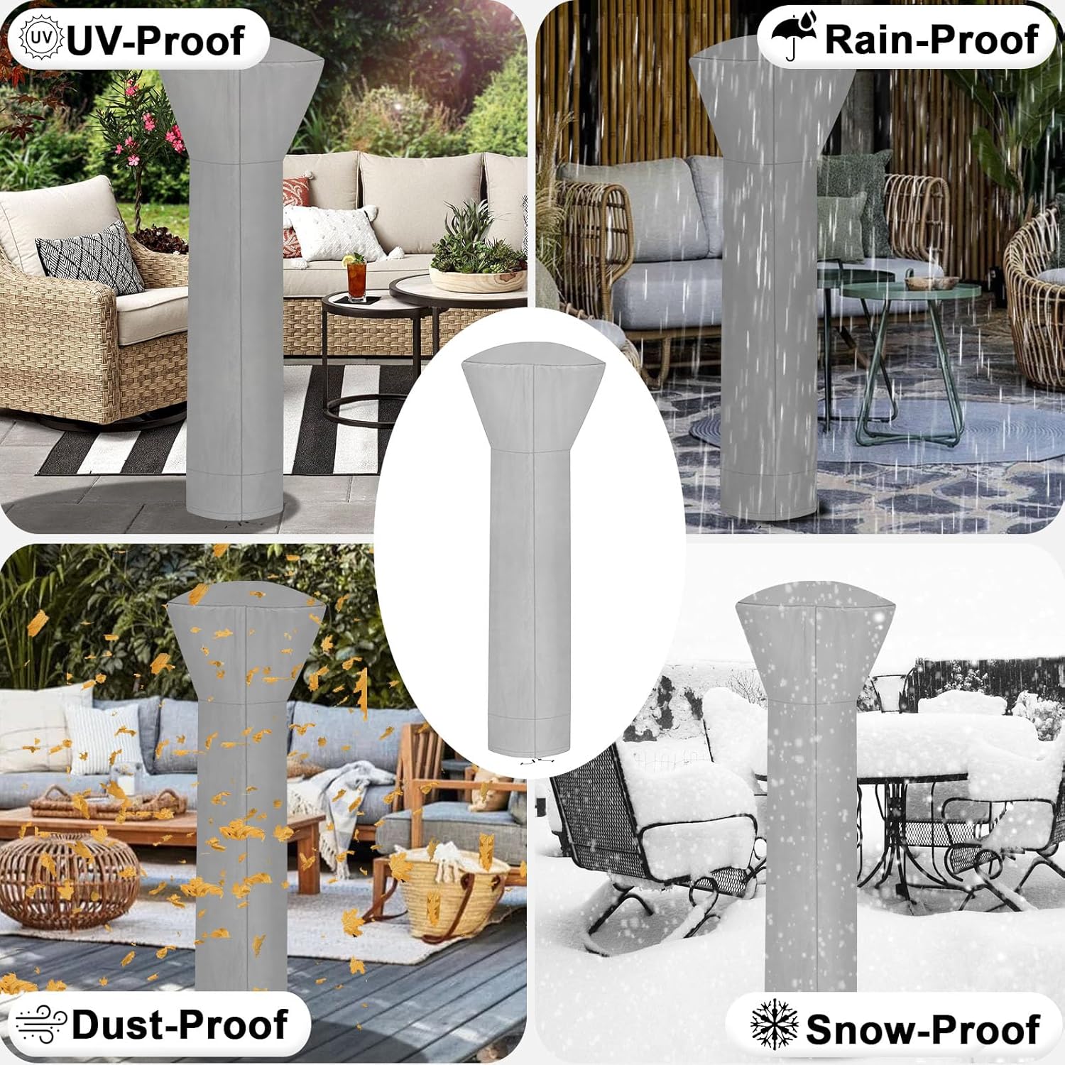 OutdoorLines Waterproof Outdoor Patio Heater Covers with Zipper and Storage Bag, Dust-proof UV-Resistant Windproof Propane Heavy Duty Heater Cover for Standing Heater, 1 Pack-89Hx33Dx19B inch Grey