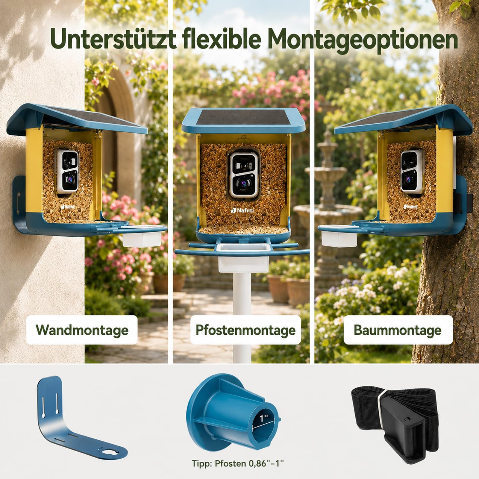 2K Vogelhaus mit Kamera, solarbetrieben, KI identifiziert über 10.000 Vogelarten, 1.8L, IP65 wasserdicht, 2,4 GHz/5 GHz, Vogelbox-Kamera mit Vollfarb-Nachtsicht, Geschenk für Vogelliebhaber