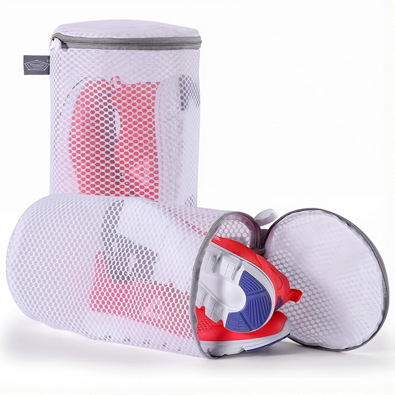 Kimmama Shoe Washing Machine Bag, Shoe Bag for Washing Machine, Mesh Laundry Bags for Sneakers, Footwear, Trainers, Slippers, Honeycomb Net, Grey Zipper, 7x15"