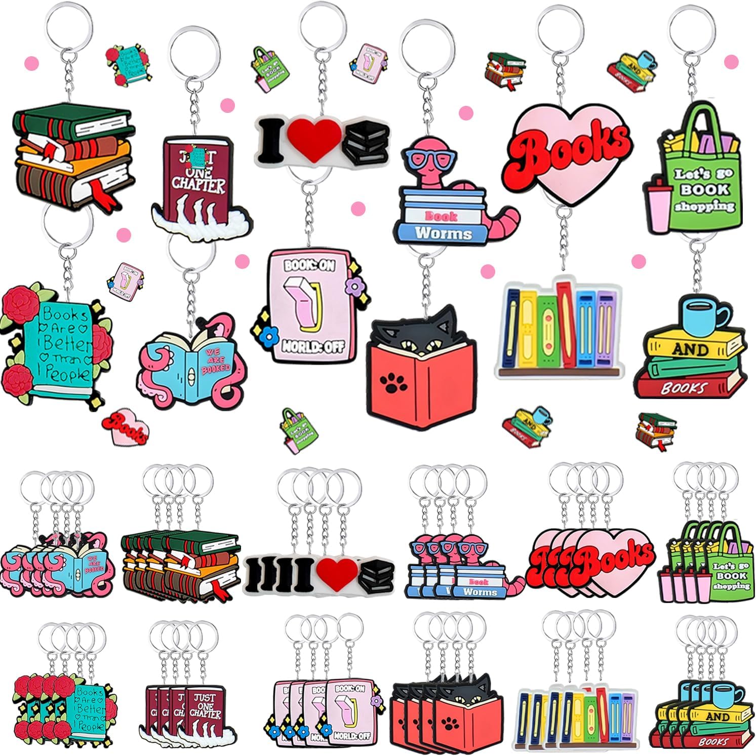 48PCS Love to Read Keychains Reading Book Themed Gift I Love Reading Gifts Book Lover Gifts Readers Book Club Gift Bookish Nerd Birthday Party Decorations Supplies for Book Lovers
